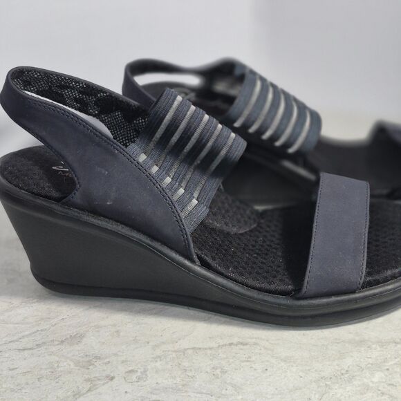 Skechers Size 7 Blue Elastic Strap Wedge. - Picture 1 of 12